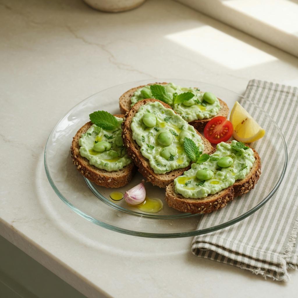 Maltese Broad Bean Mint Dip Toasts — production recipe image