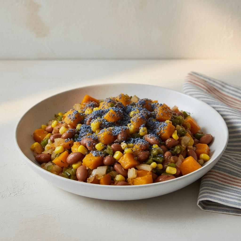 Navajo-Style Bean Corn Squash Plate — production recipe image