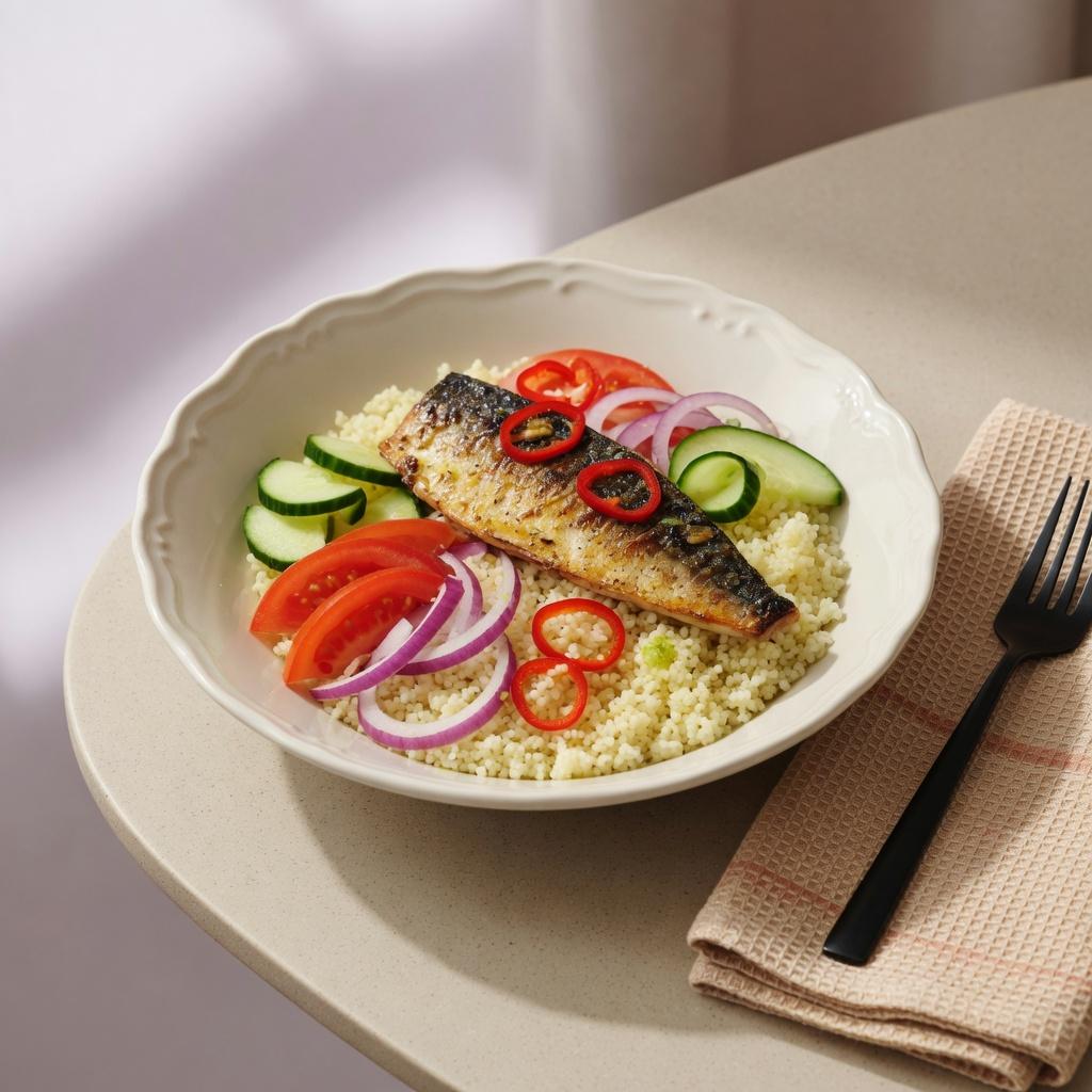 Attieke Bowl with Grilled Fish — production recipe image