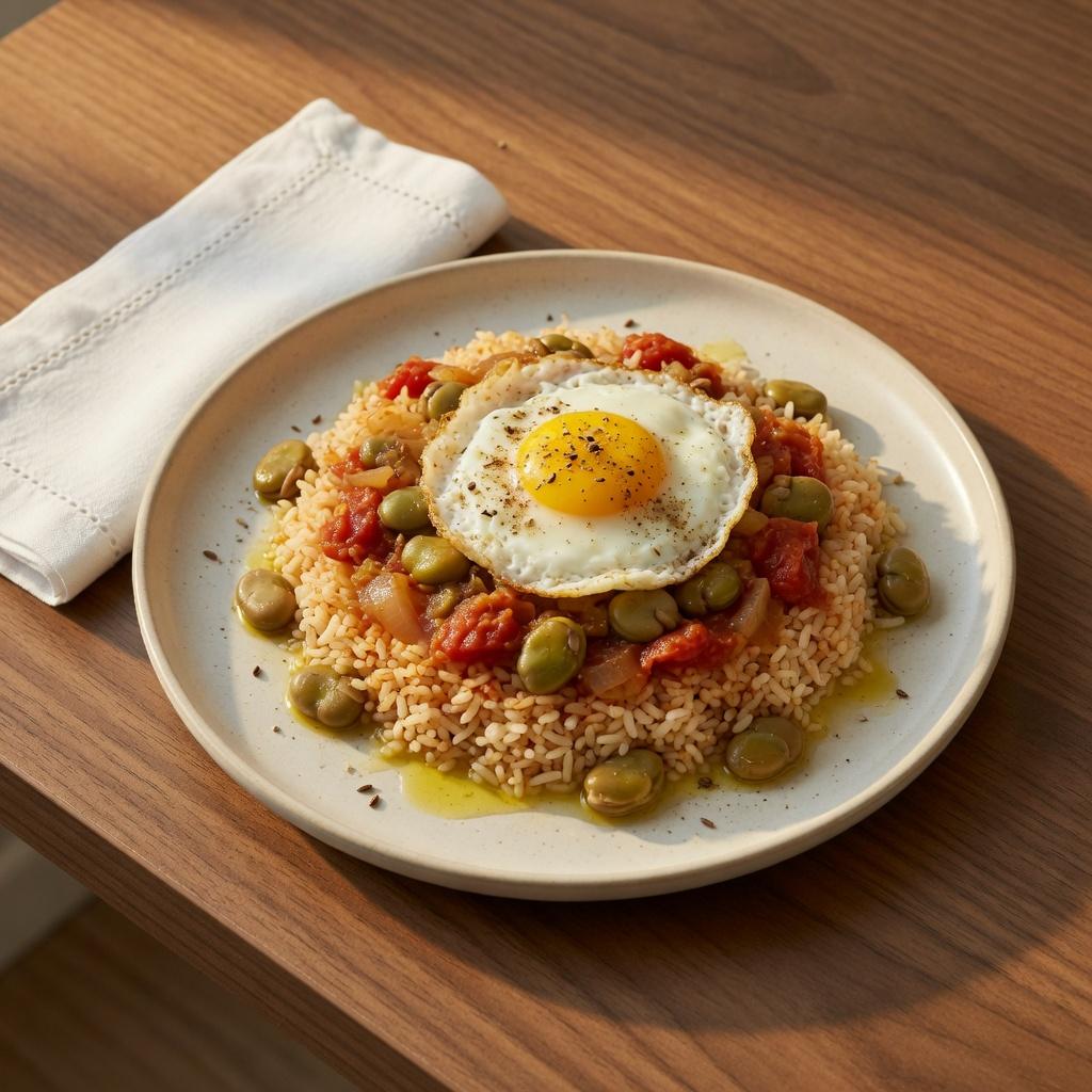 Yemeni Tomato Egg Bean Rice Plate — production recipe image