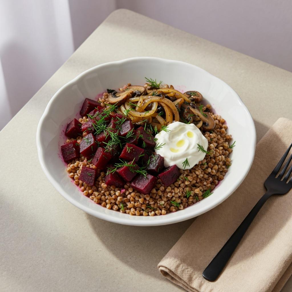 Ukrainian Beet Buckwheat Mushroom Bowl — production recipe image