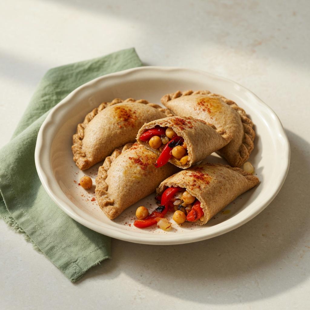 Argentine Roasted Pepper Chickpea Empanada Plate — production recipe image