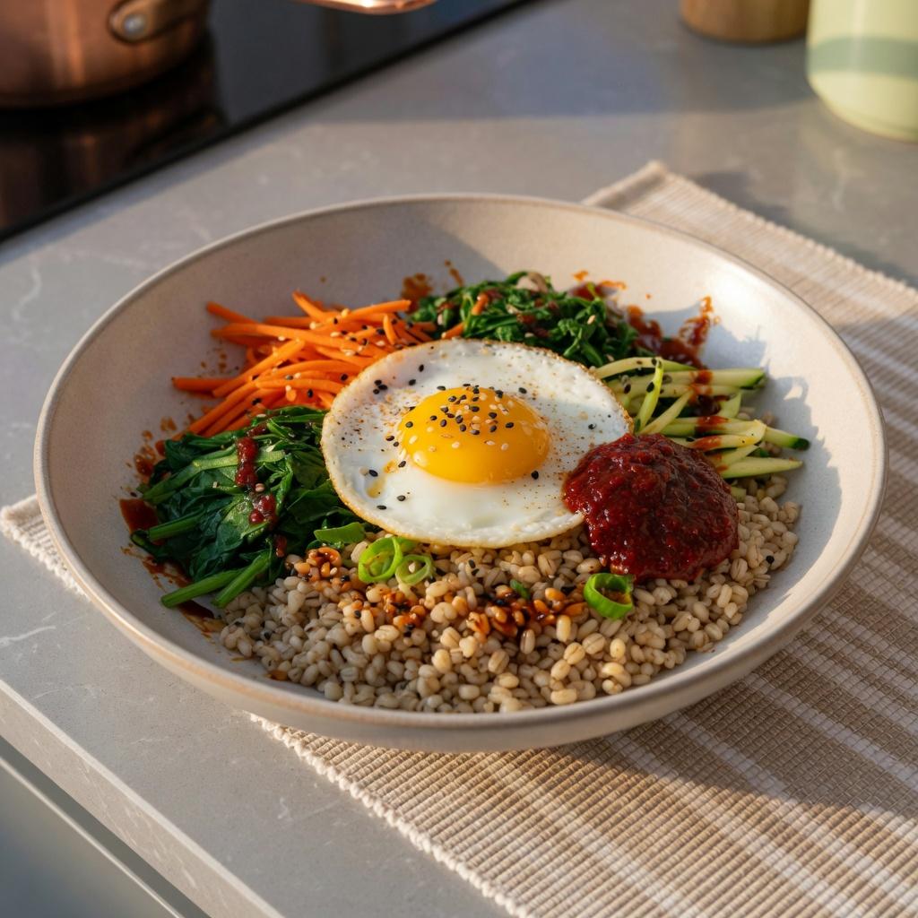 Korean Barley Bibimbap Egg Bowl — production recipe image