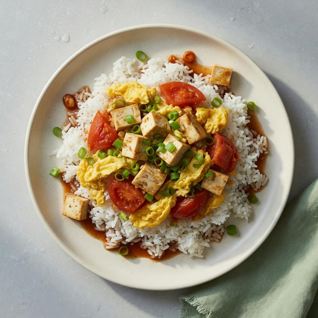 Chinese Tomato Egg Tofu Rice — production recipe image