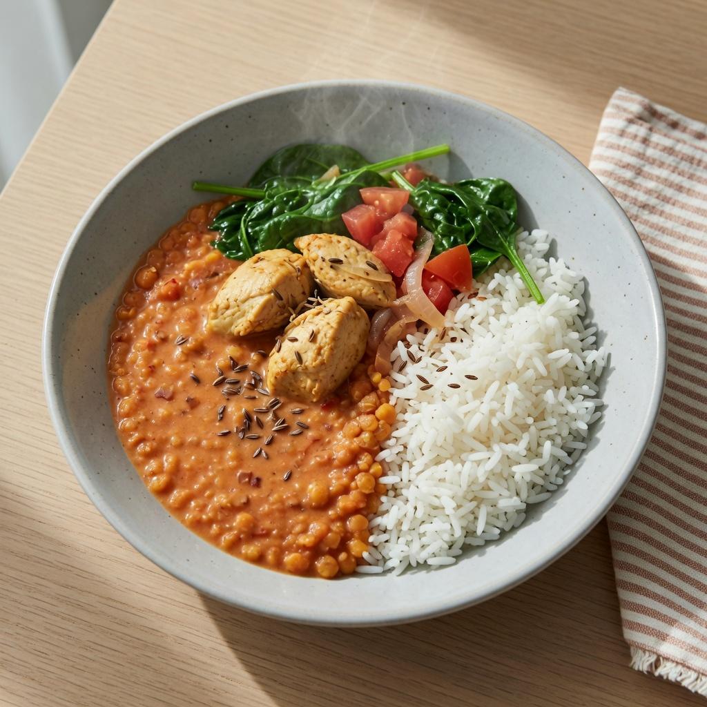 Nepalese Chicken Lentil Dal Bhat Plate — production recipe image