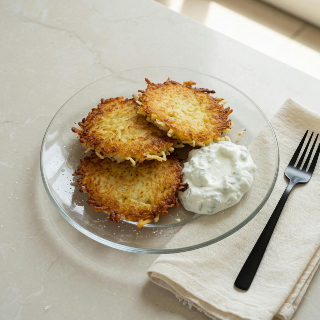 Crispy Potato Pancakes with Yogurt — production recipe image