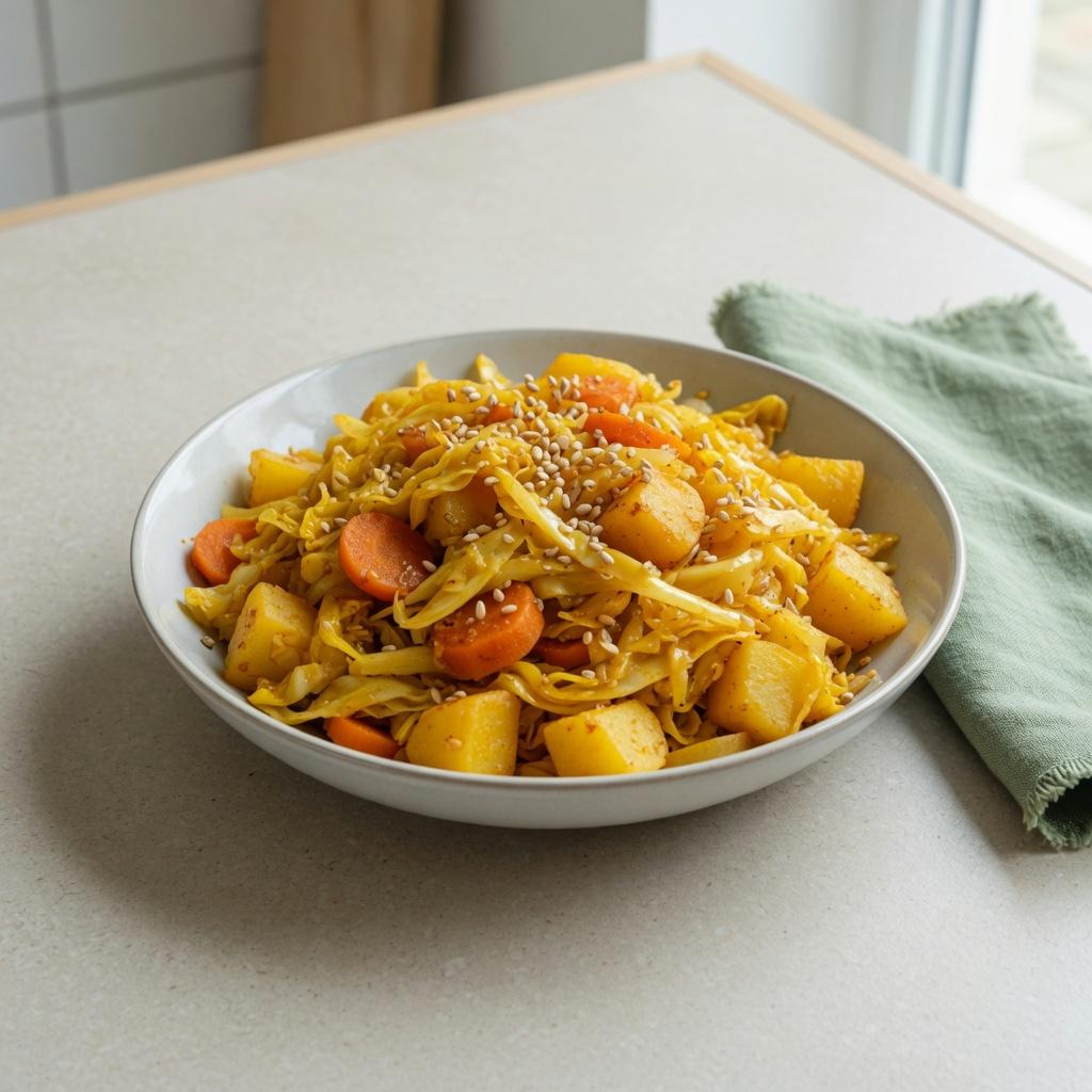 Ethiopian Cabbage Potato Tibs Plate — production recipe image