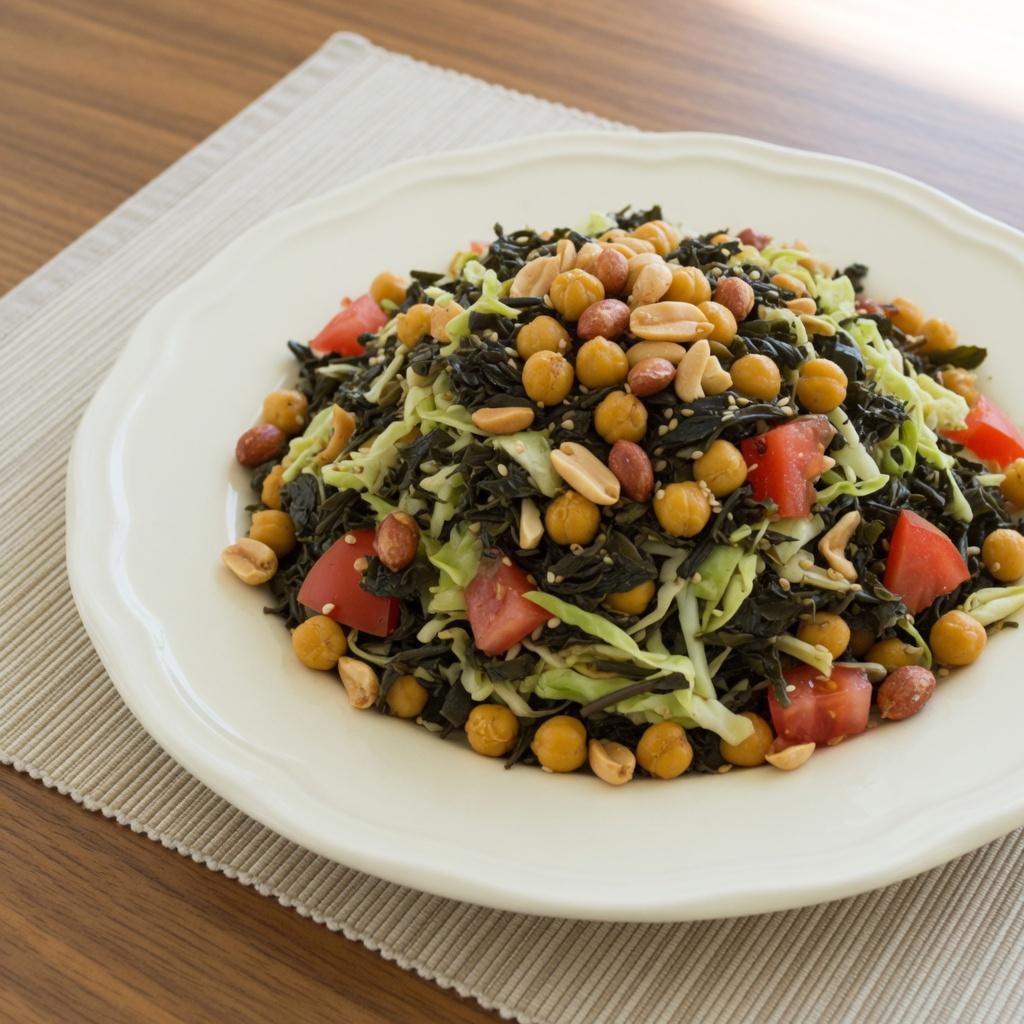 Burmese Tea Leaf Chickpea Crunch Salad — production recipe image
