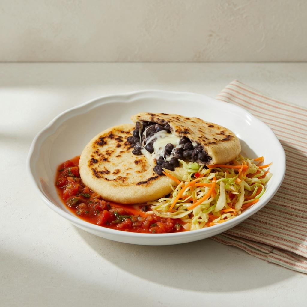 Salvadoran Bean Cheese Pupusa Plate — production recipe image