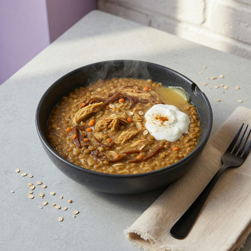 Pakistani Chicken Lentil Haleem Bowl — production recipe image