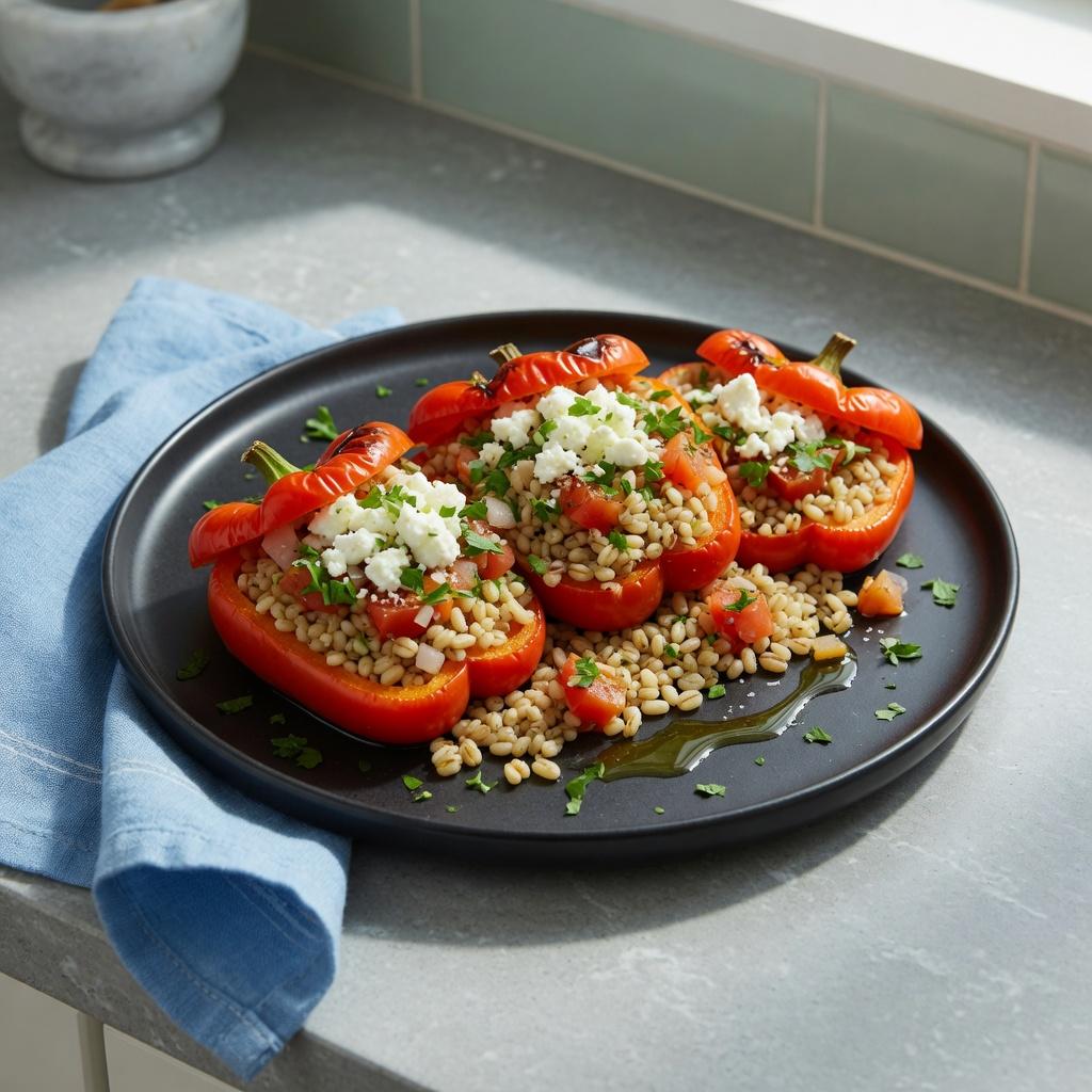 Greek Barley Feta Stuffed Peppers — production recipe image