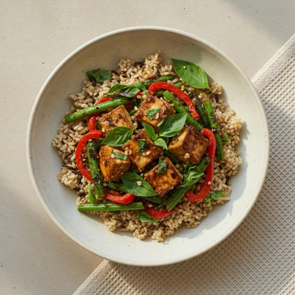 Thai Basil Tofu Brown Rice Bowl — production recipe image