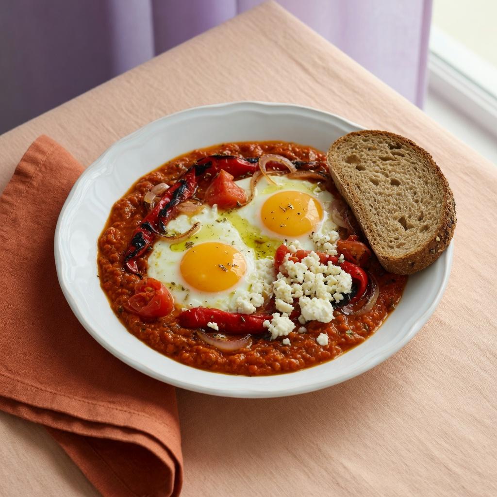 Balkan Ajvar Eggs with Peppers — production recipe image