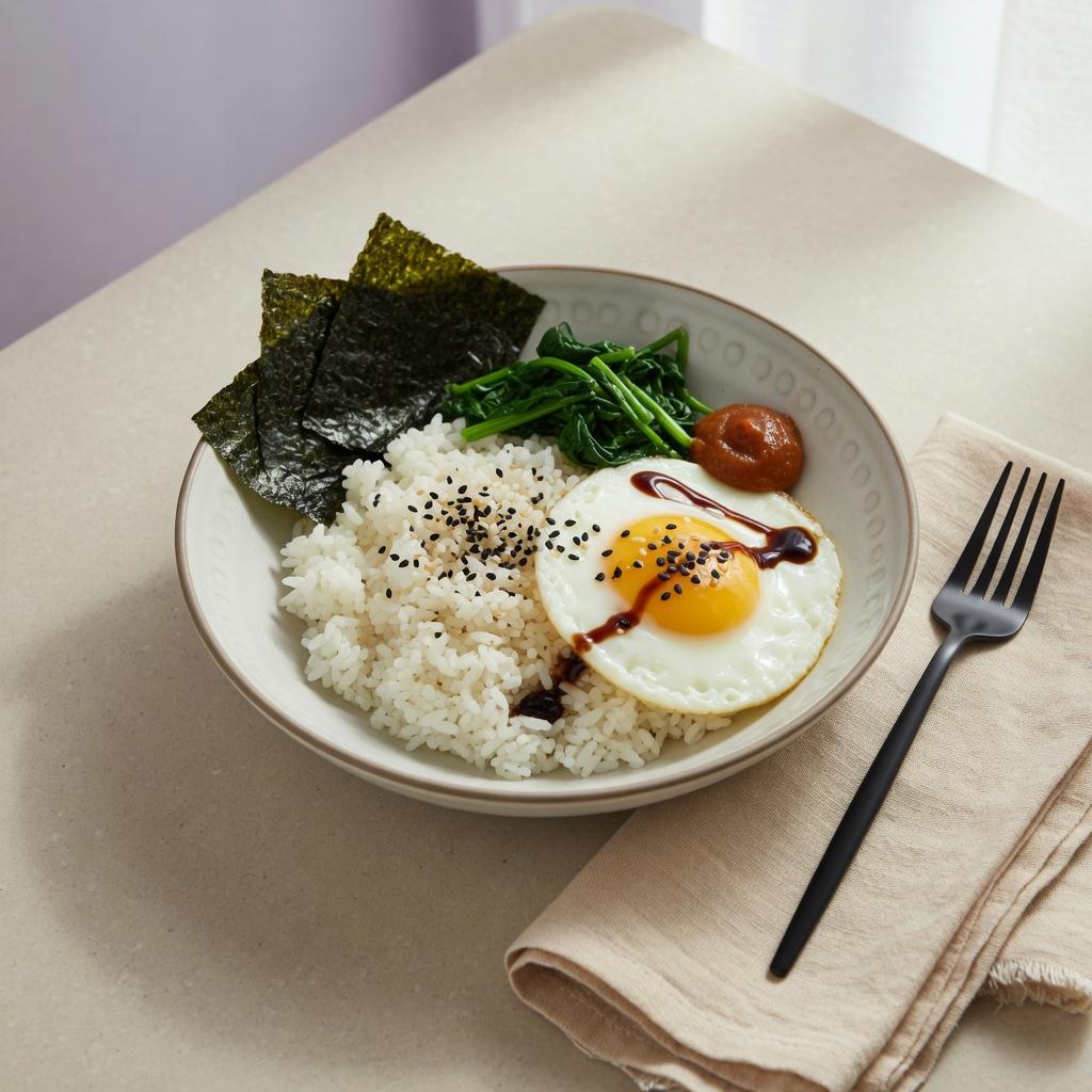 Japanese Rice Egg Nori Breakfast Bowl — production recipe image