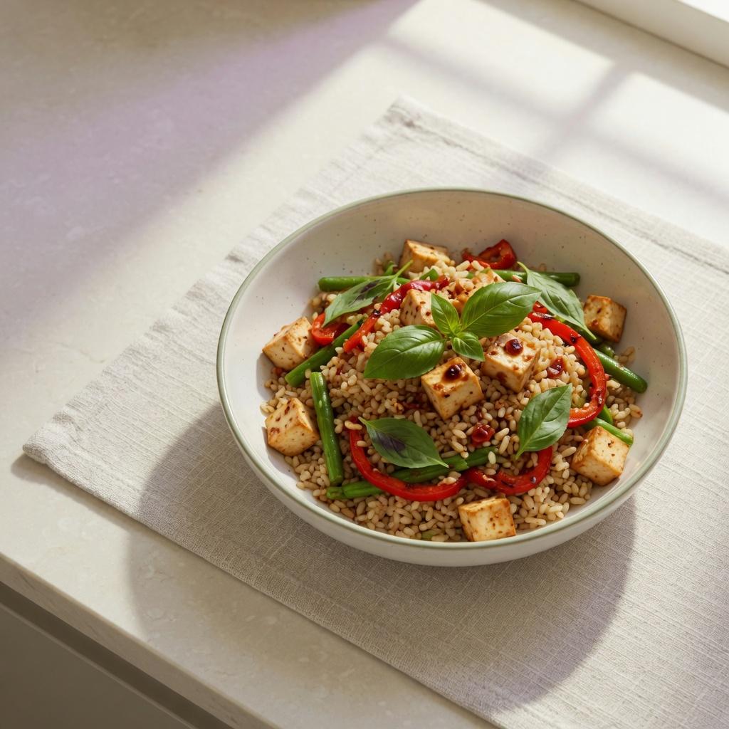 Thai Basil Tofu Brown Rice — production recipe image