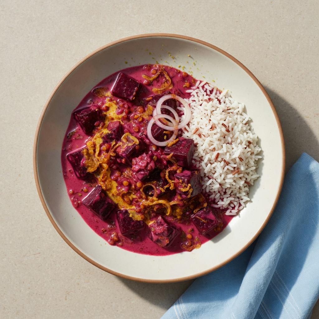 Sri Lankan Beetroot Coconut Curry Plate — production recipe image